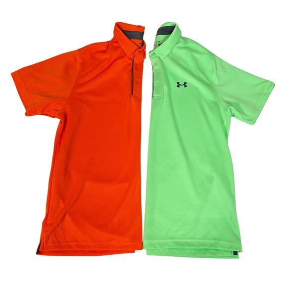 Lot of 2 Men's Golf Polo Shirt XL Under Armour Tech Orange and Green L34 - Picture 2 of 9